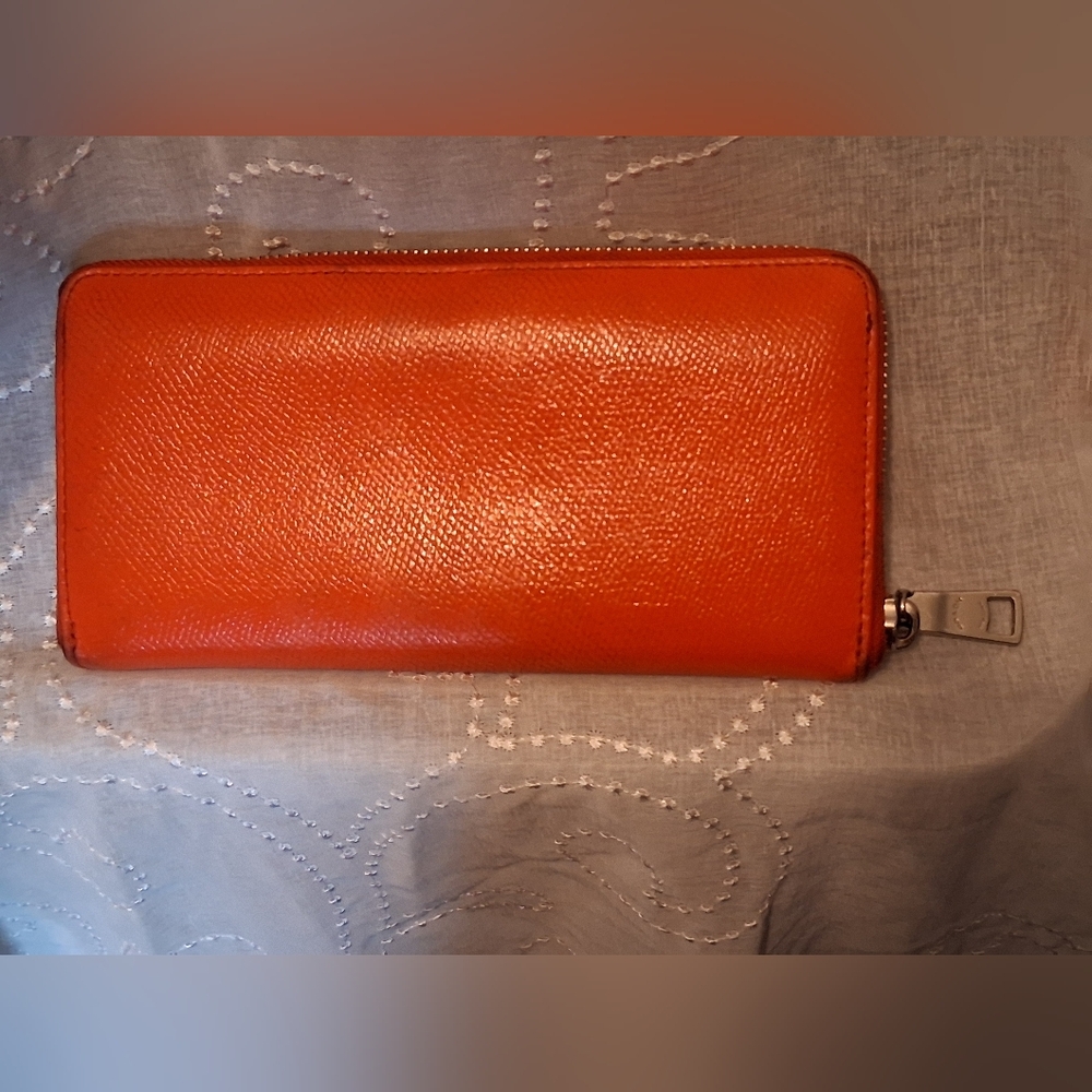 Coach Vibrant Orange Crossgrain Leather Zip Wallet L1432 - Picture 2 of 3
